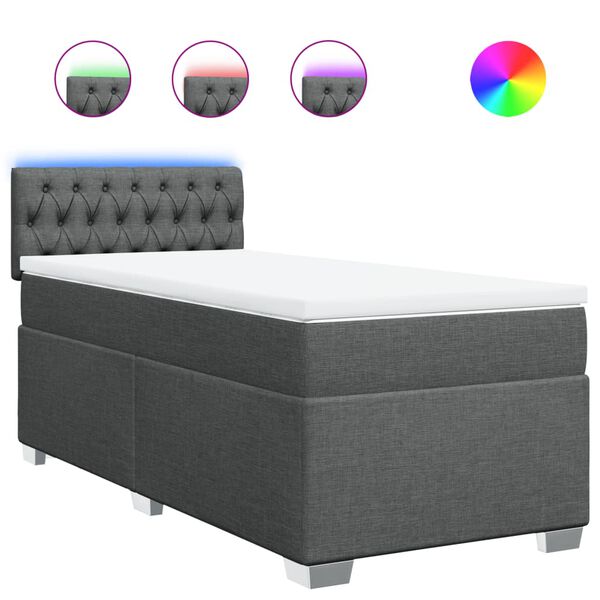 vidaXL Boxspringbett mit Matratze Dunkelgrau 90x190 cm Stoff