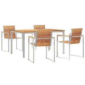 vidaXL Garten Essgruppe 5 pcs Braun Massivholz Teak