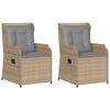 vidaXL Gartensessel mit Kissen 2 Stk. Verstellbar Beige Poly Rattan