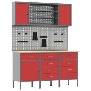 vidaXL Werkbank 7 stk. Rot und Grau Ingenieure Holz und Stahl