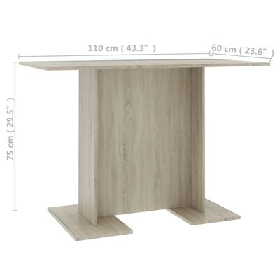 vidaXL Esstisch Sonoma-Eiche 110x60x75 cm Holzwerkstoff