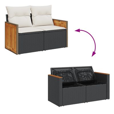 vidaXL 9-tlg. Garten-Sofagarnitur mit Kissen Schwarz Poly Rattan