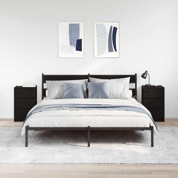 vidaXL Nachttische mit 3 Schubladen 2 Stk. Schwarz 39x35x65 cm