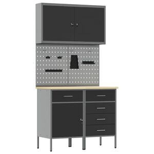 vidaXL Werkbank mit Speicher 5 stk. Schwarz Ingenieure Holz und Stahl