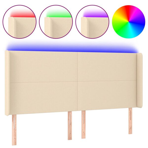 vidaXL LED Kopfteil Creme 163x16x118/128 cm Stoff
