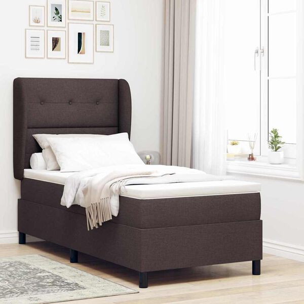 vidaXL Boxspringbett mit Matratze Dunkelbraun 90 x 190 cm Stoff