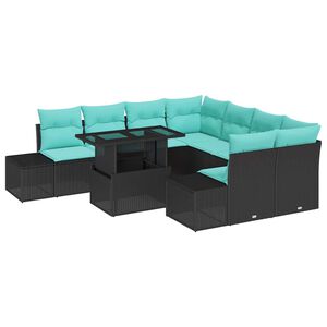 vidaXL Gartensofa-set 9 stk. 8-Sitzanzahl Schwarz und Blau Poly-Rattan
