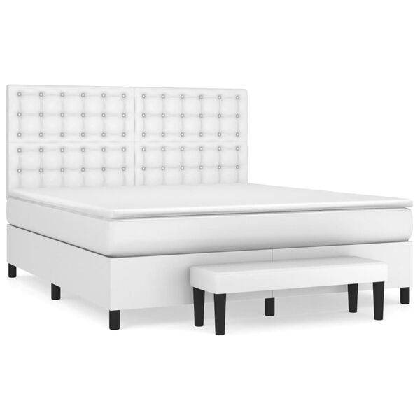 vidaXL Boxspringbett mit Matratze Wei&szlig; 160x200 cm Kunstleder