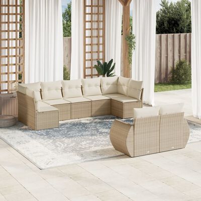 vidaXL 9-tlg. Garten-Sofagarnitur mit Kissen Beige Poly Rattan