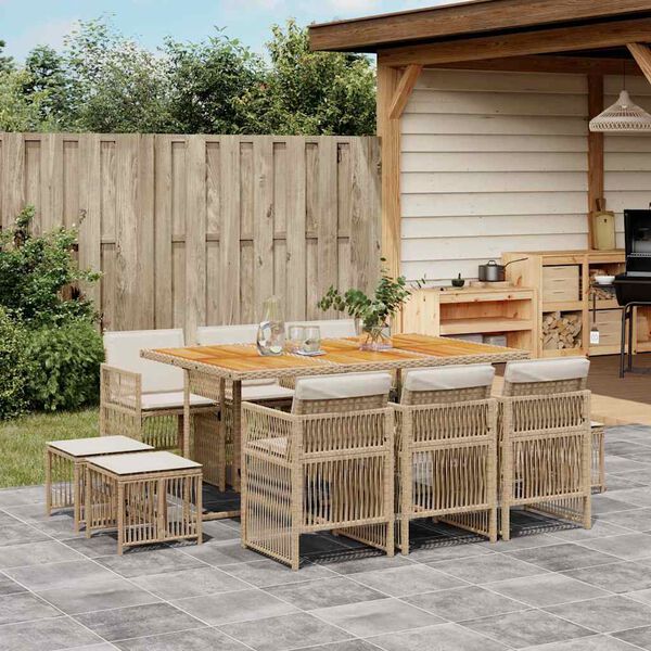 vidaXL 11-tlg. Garten-Essgruppe mit Kissen Beige Poly Rattan