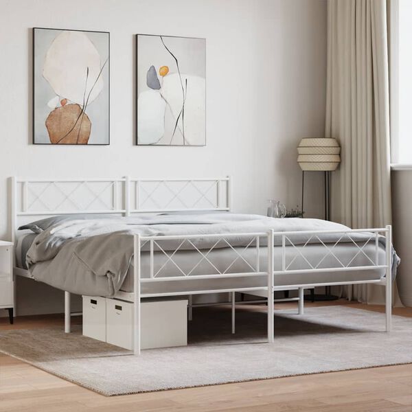 vidaXL Bettgestell mit Kopf- und Fu&szlig;teil Metall Wei&szlig; 120x200 cm