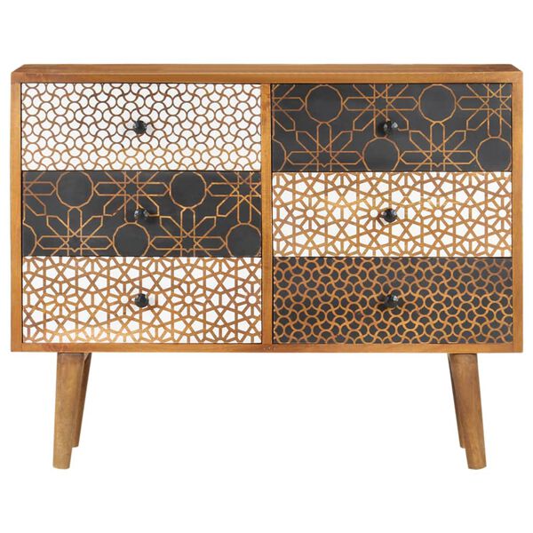 vidaXL Sideboard mit Druckmustern 90&times;30&times;70 cm Massivholz Mango