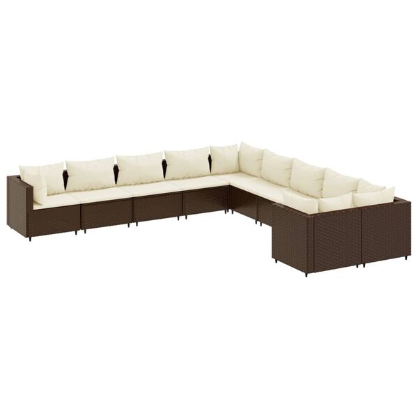 vidaXL 10-tlg. Garten-Sofagarnitur mit Kissen Braun Poly Rattan