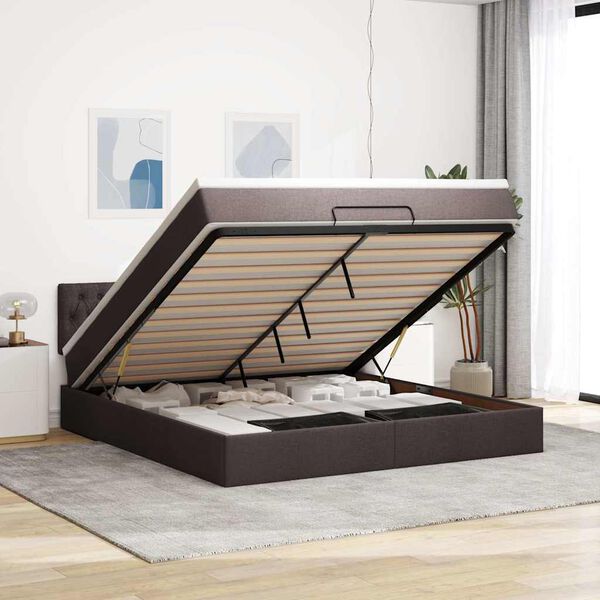 vidaXL Ottoman-Bett mit Matratze Dunkelbraun 180x200 cm Stoff