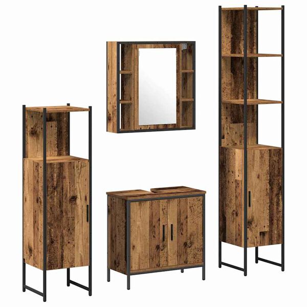 vidaXL Badezimmerm&ouml;bel Set mit Regal 4 pcs Braun 33 x 33 x 185.5 cm