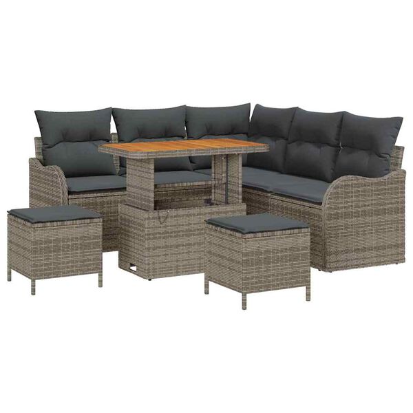 vidaXL Garten-Sofa-Set mit Kissen mit Speicher mit Kissen 8 pcs Grau