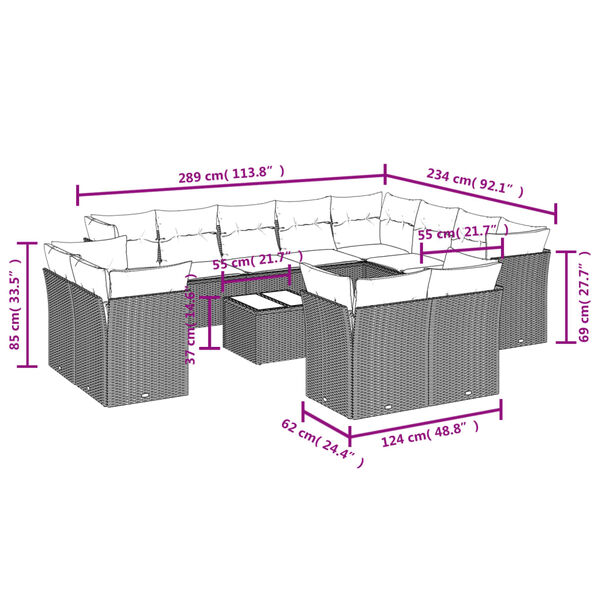 vidaXL 13-tlg. Garten-Sofagarnitur mit Kissen Beige Poly Rattan