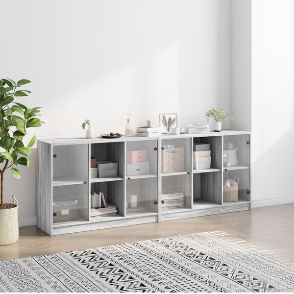 vidaXL B&uuml;cherschrank mit T&uuml;ren Grau Sonoma 204x37x75 cm Holzwerkstoff