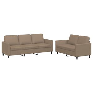 vidaXL 2-tlg. Sofagarnitur mit Kissen Cappuccino-Braun Kunstleder