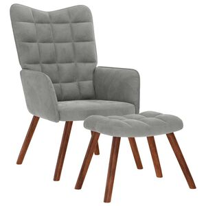 vidaXL Relaxsessel mit Hocker Hellgrau Samt