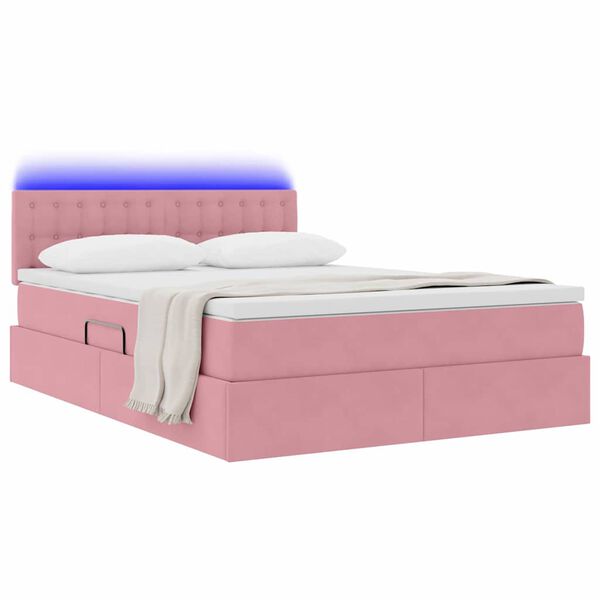 vidaXL Bett mit Stauraum und LED mit Matratze Rosa 140 x 200 cm Samt
