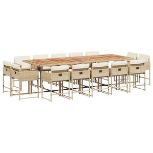 vidaXL 15-tlg. Garten-Essgruppe mit Kissen Beige Poly Rattan