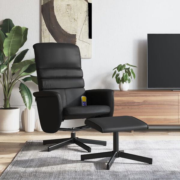 vidaXL Massagesessel mit Fu&szlig;hocker Schwarz Kunstleder