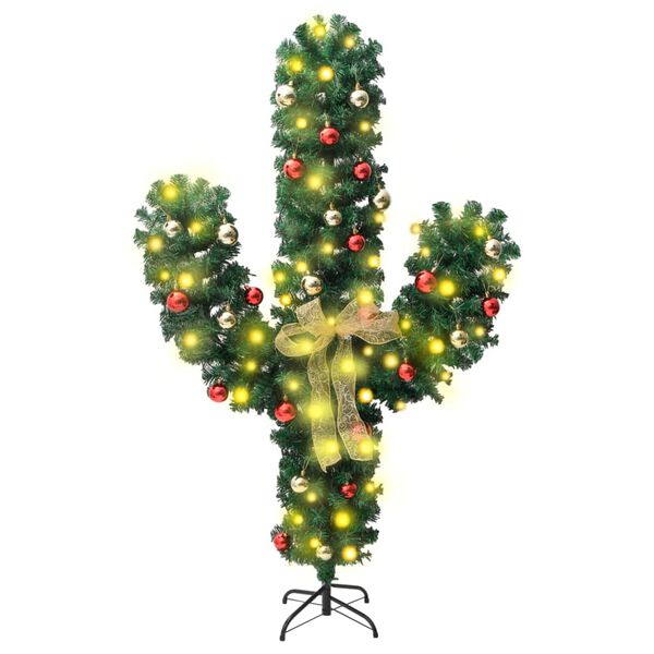 vidaXL Weihnachtsdeko Kaktus mit St&auml;nder und LED Gr&uuml;n 180 cm PVC