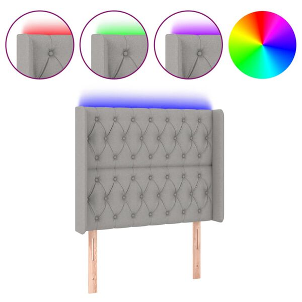 vidaXL LED Kopfteil Hellgrau 103x16x118/128 cm Stoff