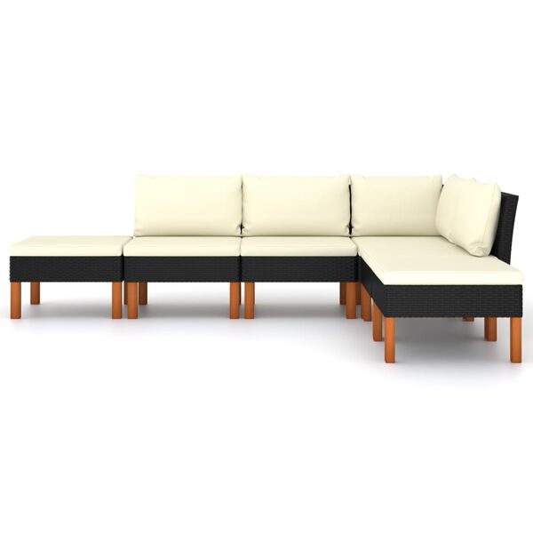 vidaXL 6-tlg. Garten-Lounge-Set mit Kissen Poly Rattan Schwarz