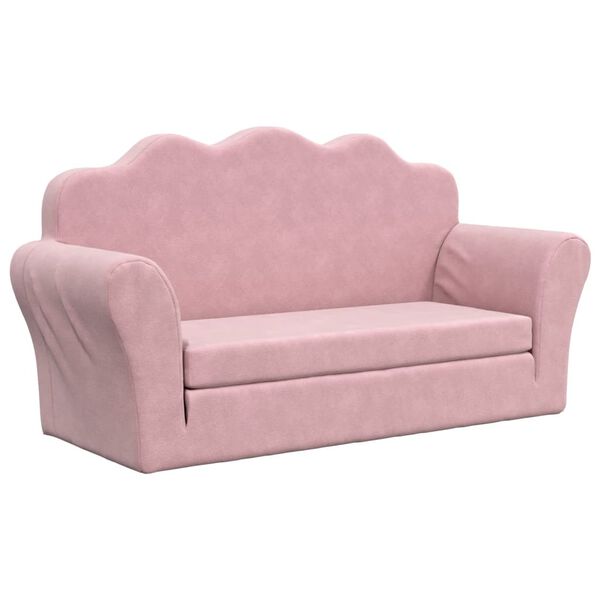 vidaXL 2-Sitzer Kindersofa mit Schlaffunktion Rosa Weicher Pl&uuml;sch