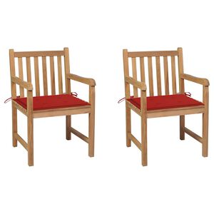 vidaXL Gartenst&uuml;hle 2 Stk. mit Roten Kissen Massivholz Teak