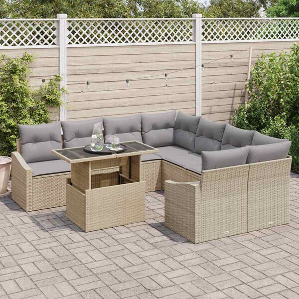 vidaXL Gartensofa-set mit Kissen 9 pcs Beige und Hellgrau Poly-Rattan