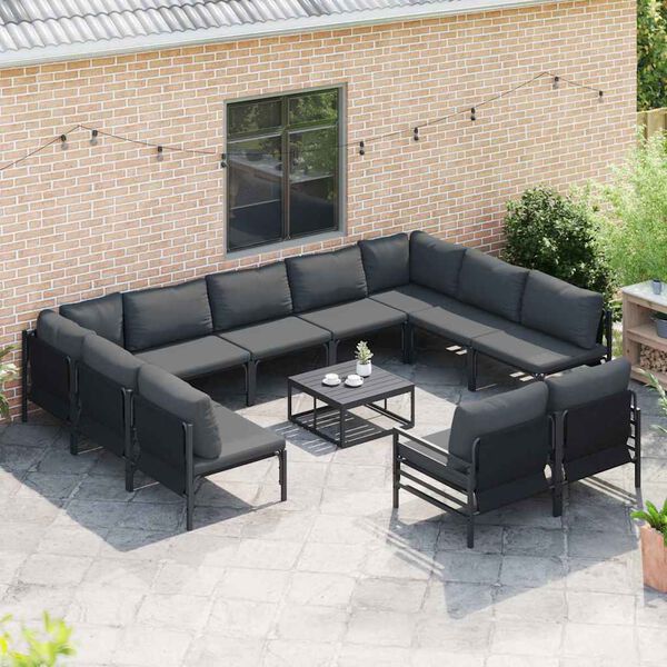vidaXL Gartensofa-set mit Kissen 12 pcs Schwarz Stahl