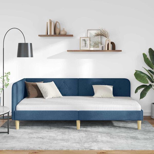 vidaXL Eckbettgestell mit Kopfteil Blau 90 x 200 cm Stoff