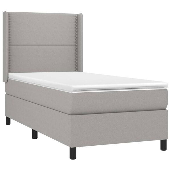 vidaXL Boxspringbett mit Matratze & LED Hellgrau 90x200 cm Stoff