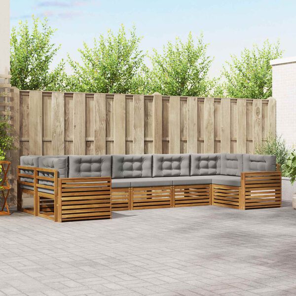 vidaXL Outdoor-Sofagarnitur mit Kissen 7 pcs Nat&uuml;rlich und Hellgrau