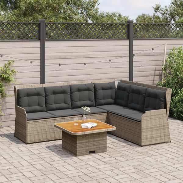 vidaXL 5-tlg. Garten-Lounge-Set mit Kissen Grau Poly Rattan