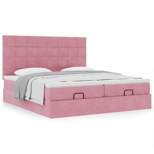 vidaXL Ottoman-Bett mit Matratzen Rosa 160x200 cm Samt