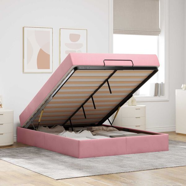 vidaXL Bettgestell mit Matratze mit Matratze 2 pcs Rosa Samt