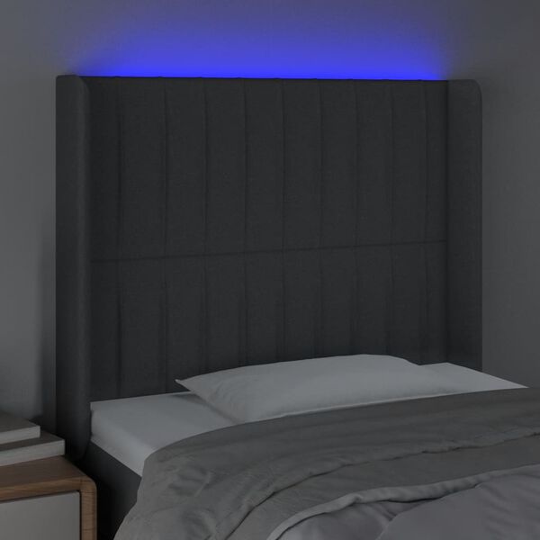 vidaXL LED Kopfteil Dunkelgrau 93x16x118/128 cm Stoff