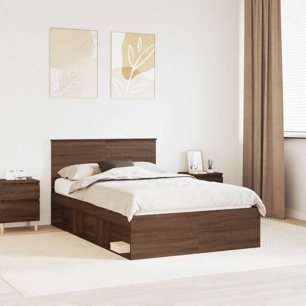 vidaXL Bettrahmen Braun Eichen-Optik 120 x 190 cm Massives Kiefernholz