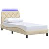 vidaXL Bettgestell mit LED ohne Matratze Creme 90x200 cm Stoff