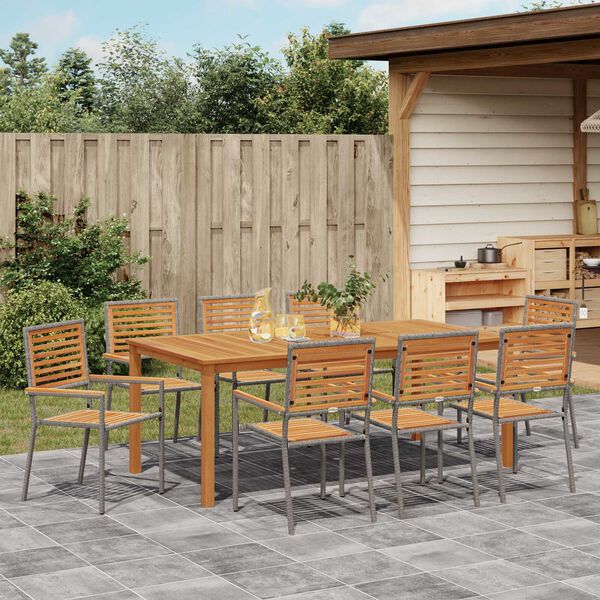 vidaXL Garten Essgruppe 9 pcs Grau Poly Rattan
