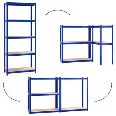 vidaXL Regale mit 5 Böden 2 Stk. Blau Stahl & Holzwerkstoff