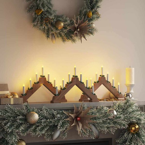 vidaXL Weihnachtskerzenbrücke mit 7 LEDs 3 pcs Braun 39,5 x 5 x 29 cm