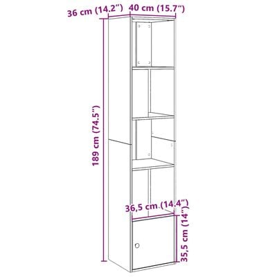 vidaXL Bücherregal Schwarz 40x36x189 cm Holzwerkstoff