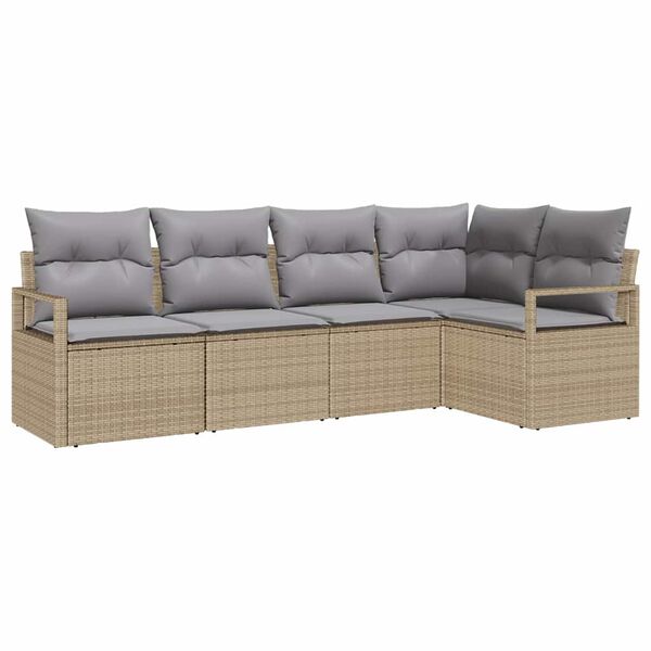 vidaXL Sofa Set mit Kissen 5 pcs Beige und Hellgrau Poly-Rattan