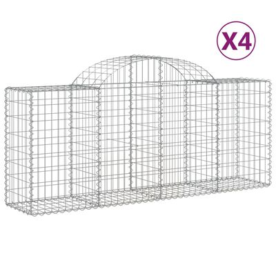 vidaXL Gabionen mit Hochbogen 4 Stk. 200x50x80/100 cm Verzinktes Eisen