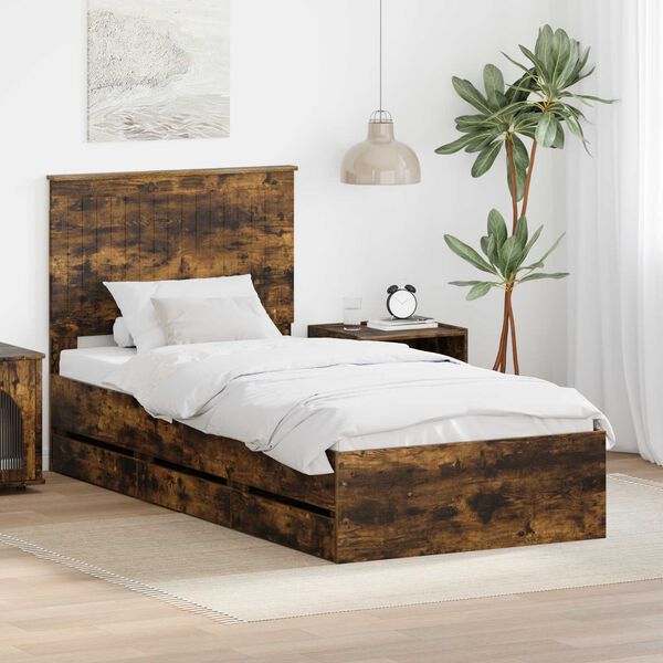 vidaXL Bettrahmen Ger&auml;ucherte Eiche 90 x 200 cm Ingenieurs Holz